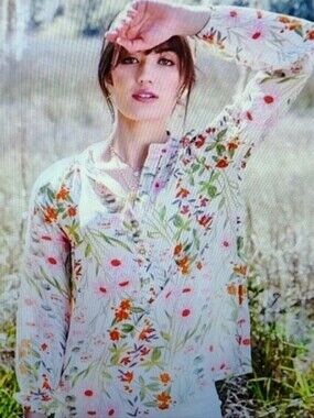 SPARTINA 449  100% Silk Blouse S 1/4 Button Front Pullover Long Sleeve